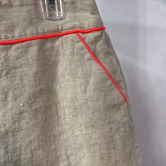 Ann Taylor Loft Linen Mini Skirt Pockets Neon Trim Y2K Womens 2 Tan Neon Boho - Picture 5 of 14